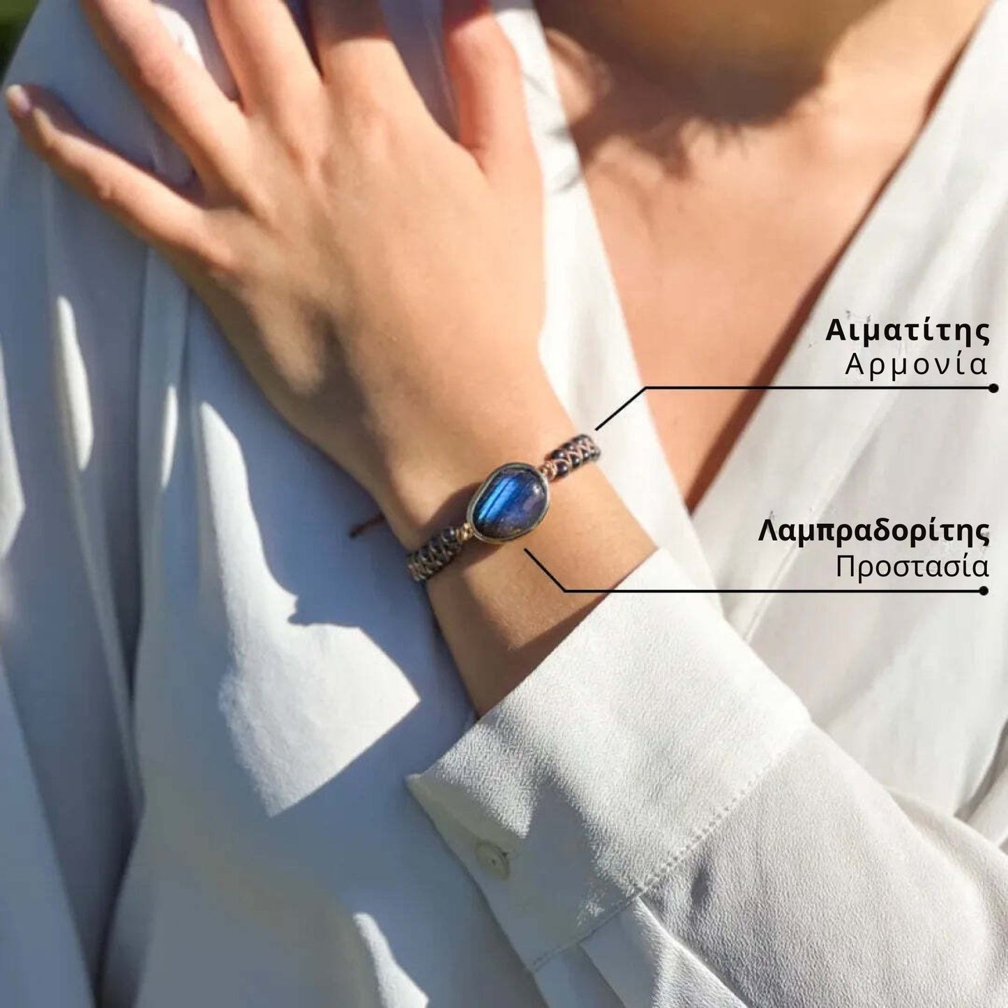 Βραχιόλι «Ουράνιο Μάτι» με Λαμπραδορίτη και Αιματίτη